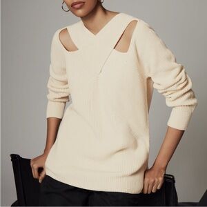 COS Women Cut Out Jumper Sweater Knit, Cream, Oversized Small